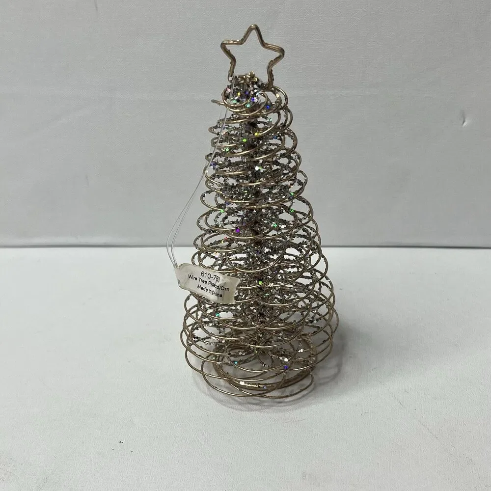 Lot Of 9 Crate & Barrel Gold Spiral Glitter Tree Christmas Ornaments/placecard